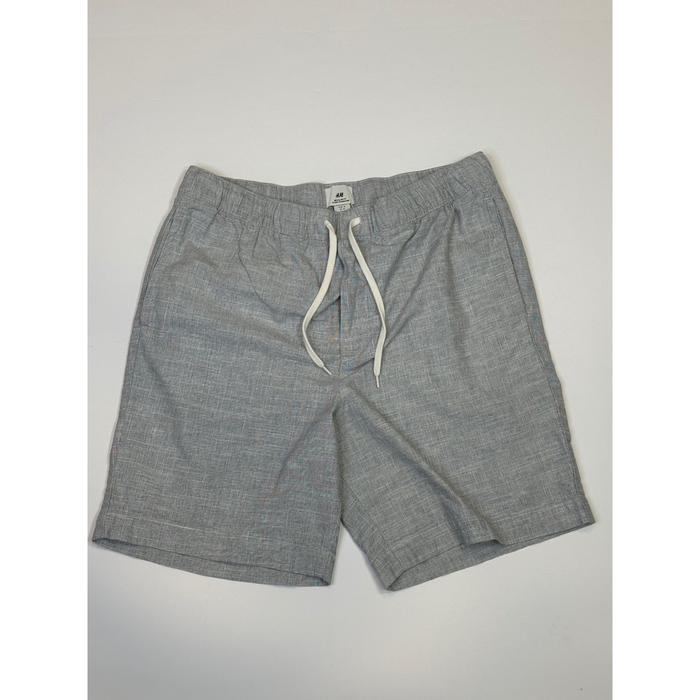 HM Mens Regular Fit Slub Cotton Linen Blend Drawstring Shorts Heather Gray M